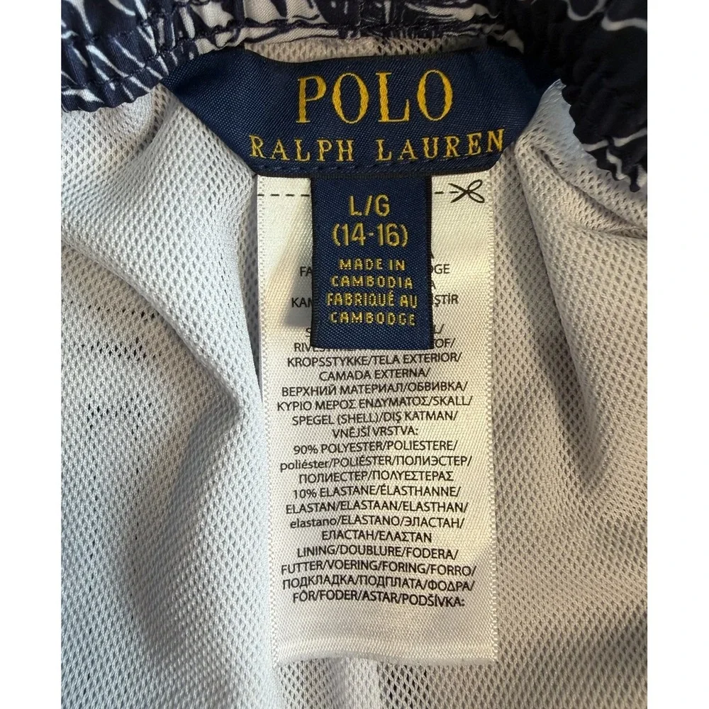 Polo Ralph Lauren Young Boys Swim Trunks Aloha BEAR Luau Navy Floral Large 14/16